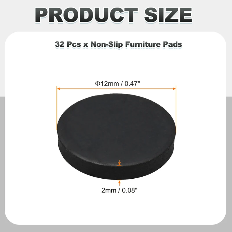 32pcs Non Slip Furniture Pads 1/2" x 0.08" Adhesive Round Rubber Feet Black