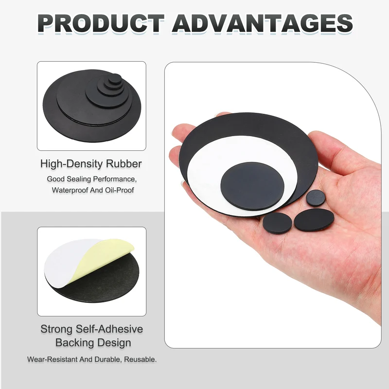 32pcs Non Slip Furniture Pads 3/8" x 0.08" Adhesive Round Rubber Feet Black