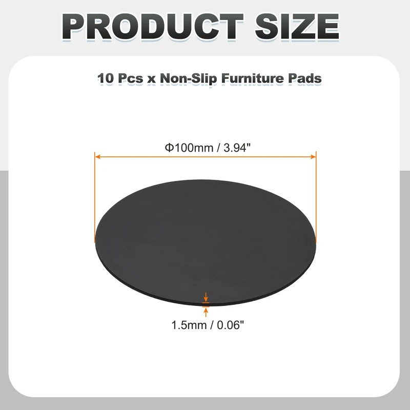 10pcs Non Slip Furniture Pads 3-15/16" x 0.06" Adhesive Round Rubber Feet Black