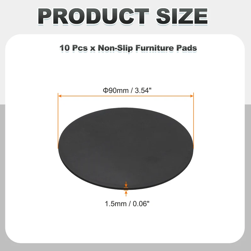 10pcs Non Slip Furniture Pads 3-9/16" x 0.06" Adhesive Round Rubber Feet Black