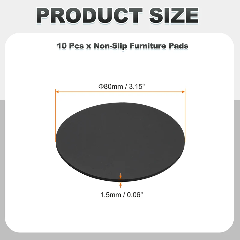 10pcs Non Slip Furniture Pads 3-1/8" x 0.06" Adhesive Round Rubber Feet Black