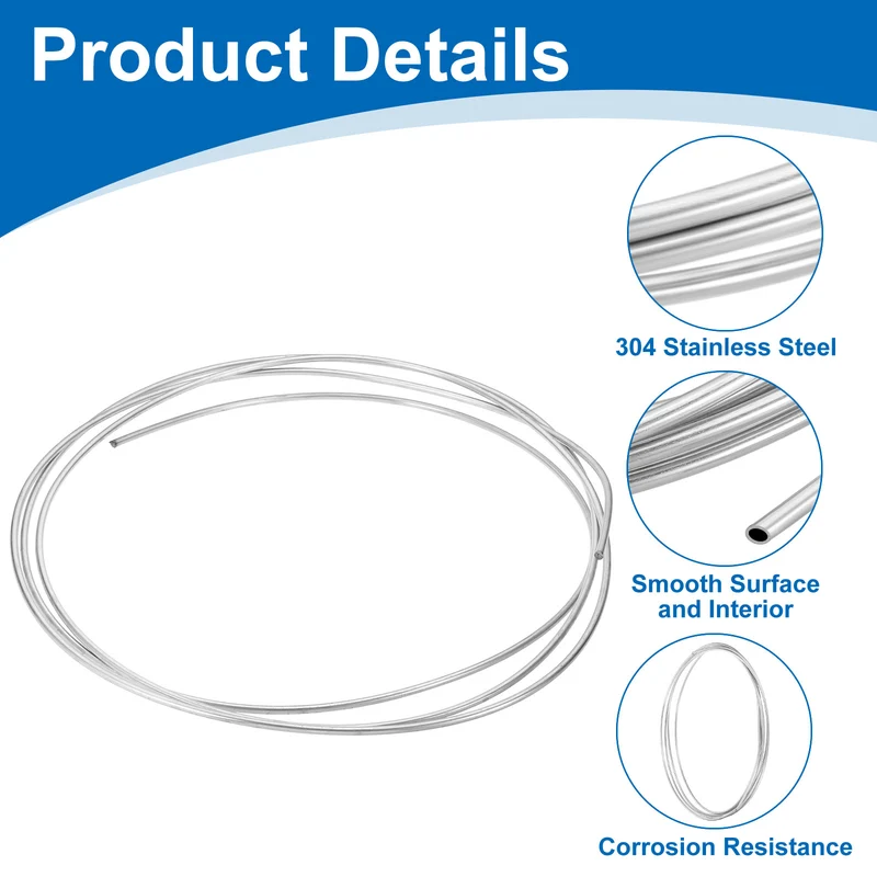 5/32" OD x 10 ft Industrial 304 Stainless Steel Tube(Wall Thickness 1mm)