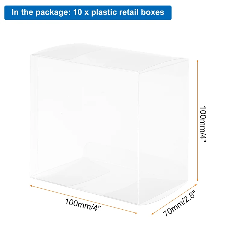 Plastic Retail Boxes 100x70x100mm with Protective Film Clear for Candy 10Pcs