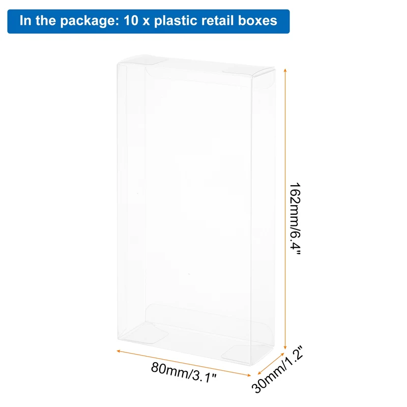 Plastic Retail Boxes 80x30x162mm with Protective Film Clear for Candy 10Pcs