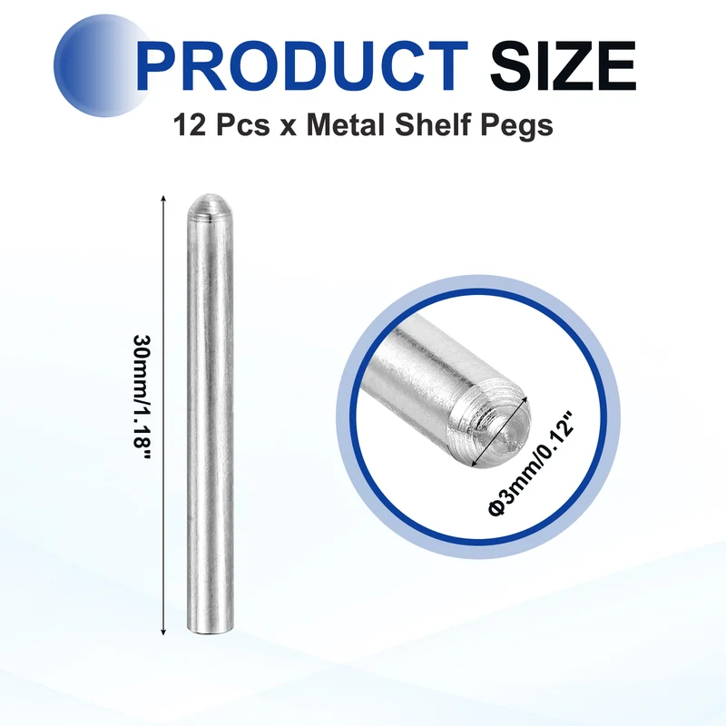12Pcs 3x30 mm 304 Stainless Steel Round Head Flat Chamfered End Dowel Pins