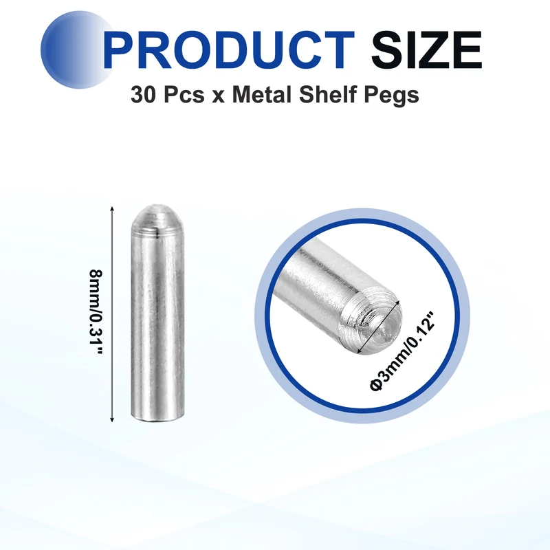 30 Pcs 3x8 mm 304 Stainless Steel Round Head Flat Chamfered End Dowel Pins