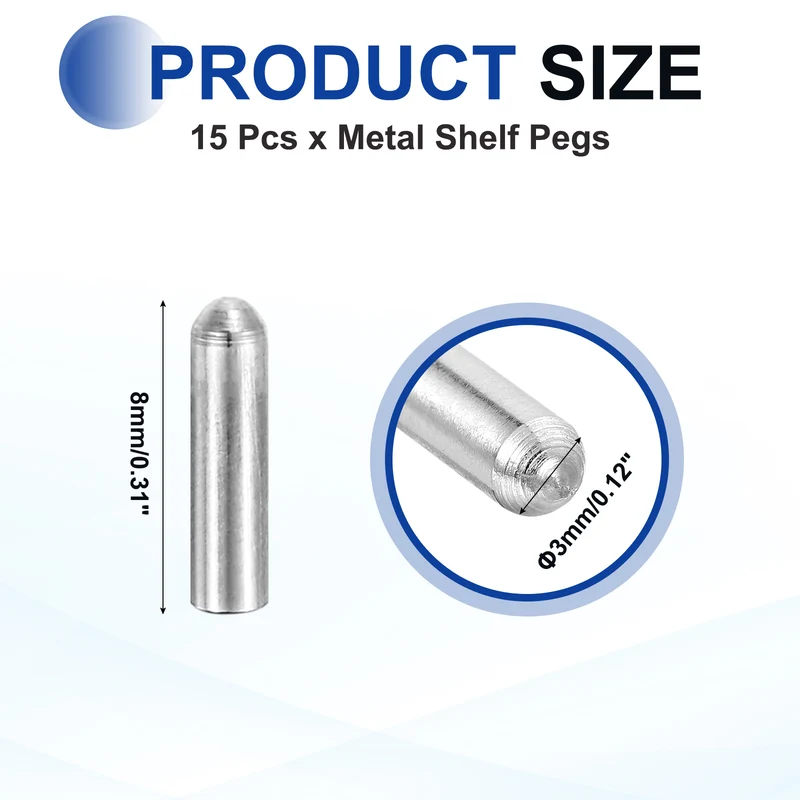 15 Pcs 3x8 mm 304 Stainless Steel Round Head Flat Chamfered End Dowel Pins