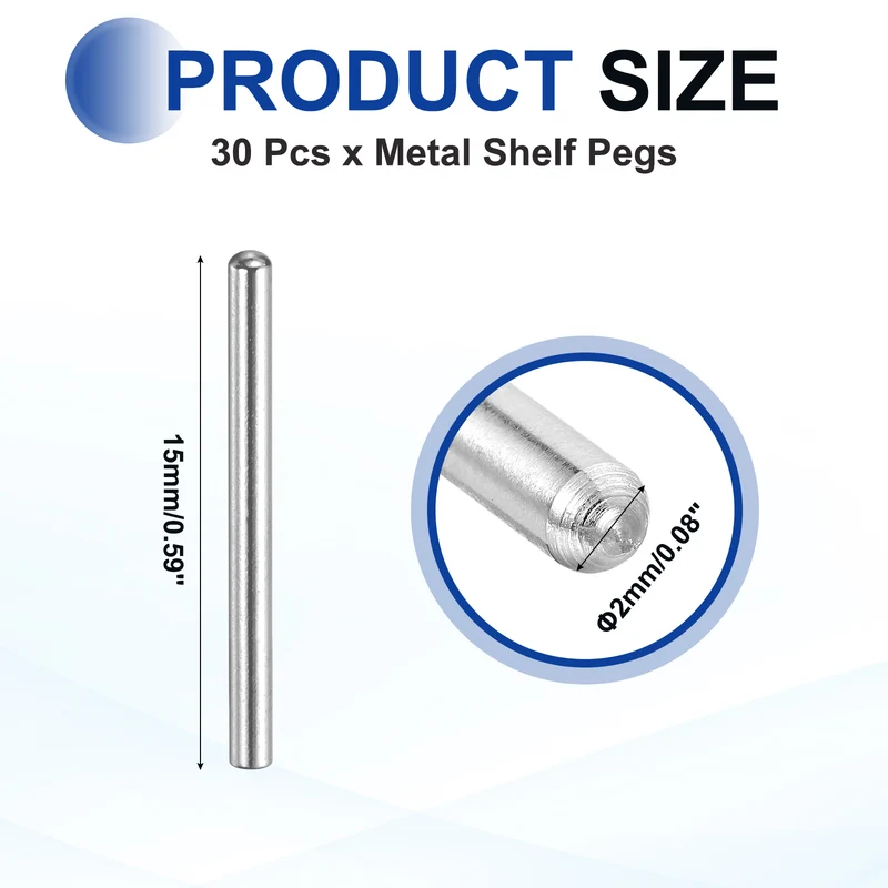 30Pcs 2x15 mm 304 Stainless Steel Round Head Flat Chamfered End Dowel Pins