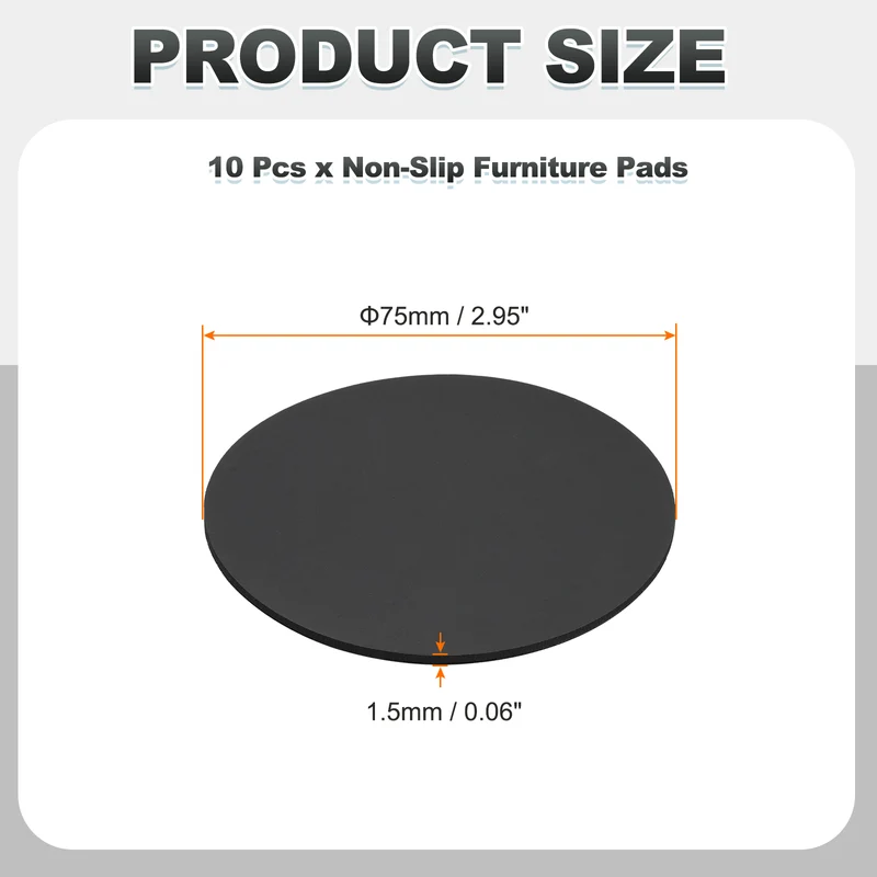 10pcs Non Slip Furniture Pads 2-15/16" x 0.06" Adhesive Round Rubber Feet Black