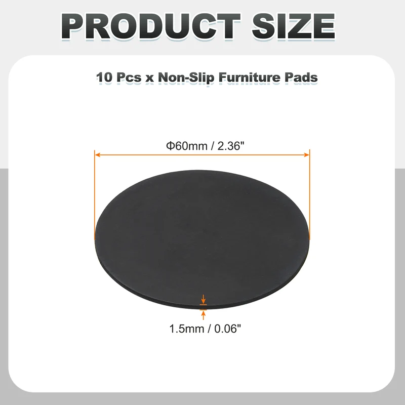 10pcs Non Slip Furniture Pads 2-3/8" x 0.06" Adhesive Round Rubber Feet Black