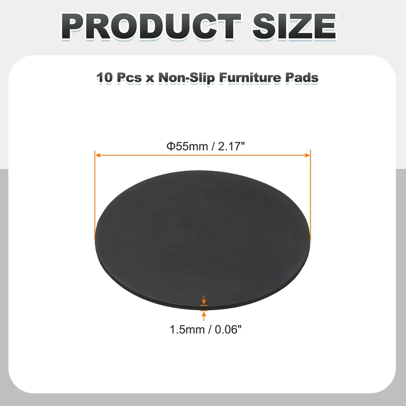 10pcs Non Slip Furniture Pads 2-3/16" x 0.06" Adhesive Round Rubber Feet Black