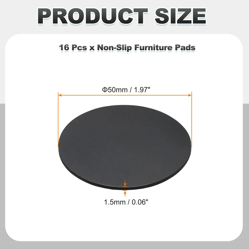 16pcs Non Slip Furniture Pads 2" x 0.06" Adhesive Round Rubber Feet Black