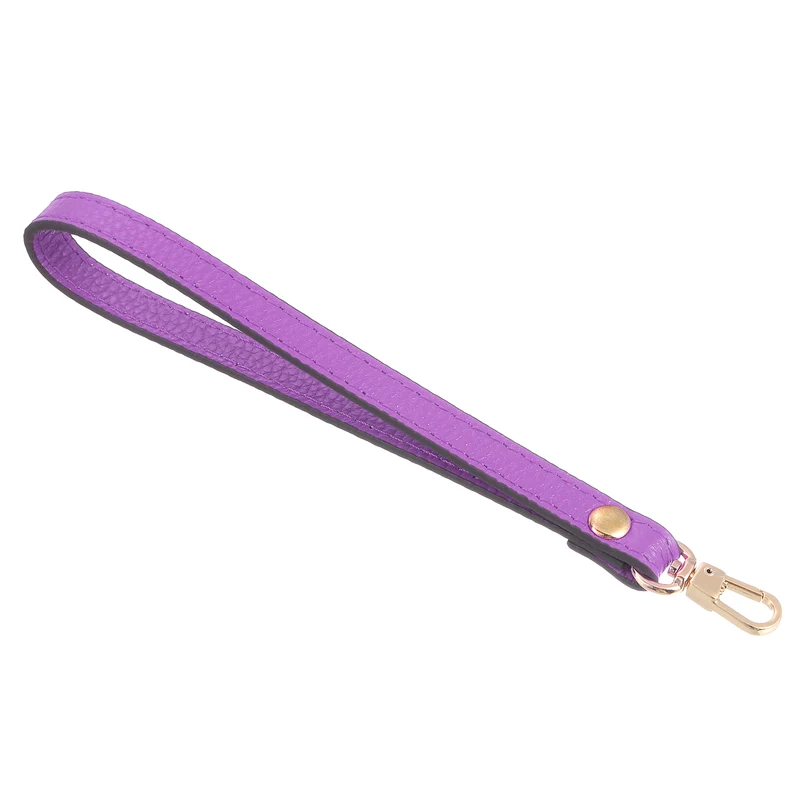 Leather Wristlet Strap, 7.48" Hand Wrist Lanyard Bag Chain, Purple+Gold