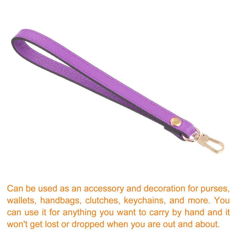 Leather Wristlet Strap, 7.48" Hand Wrist Lanyard Bag Chain, Purple+Gold