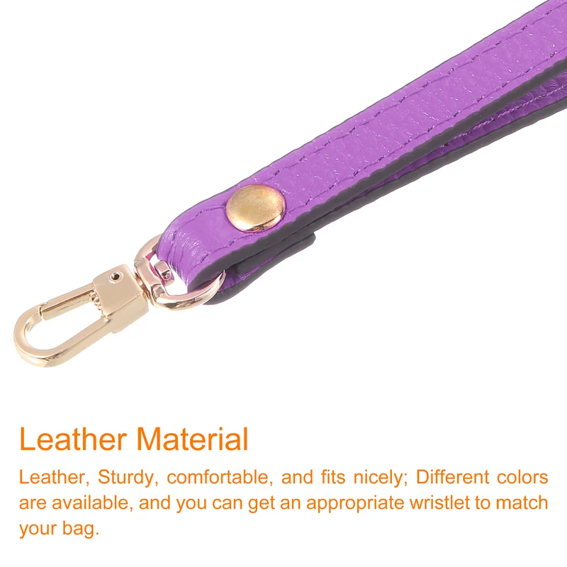 Leather Wristlet Strap, 7.48" Hand Wrist Lanyard Bag Chain, Purple+Gold