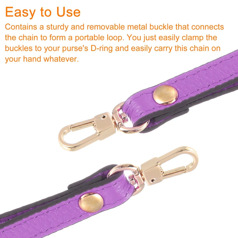 Leather Wristlet Strap, 7.48" Hand Wrist Lanyard Bag Chain, Purple+Gold