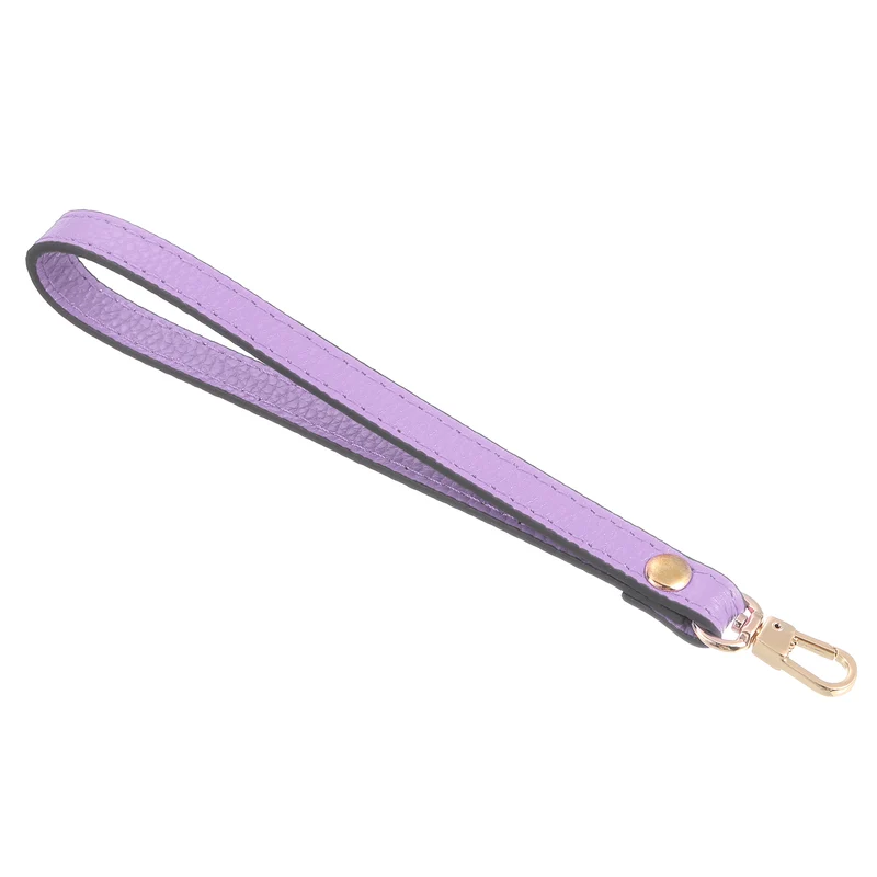 Leather Wristlet Strap, 7.48" Hand Wrist Lanyard Bag Chain, Light Purple+Gold