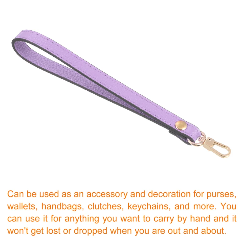Leather Wristlet Strap, 7.48" Hand Wrist Lanyard Bag Chain, Light Purple+Gold