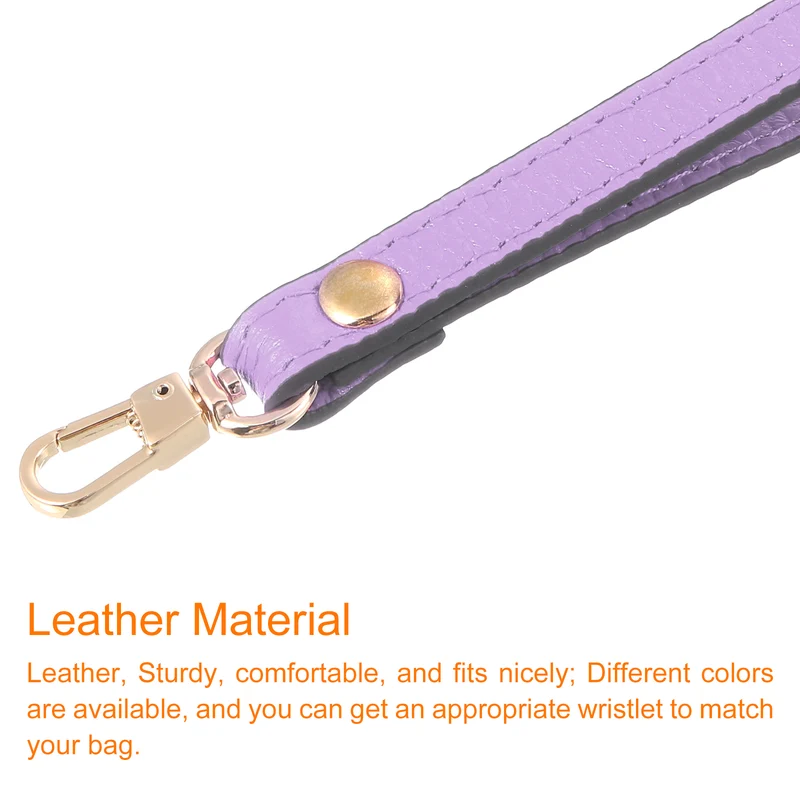 Leather Wristlet Strap, 7.48" Hand Wrist Lanyard Bag Chain, Light Purple+Gold