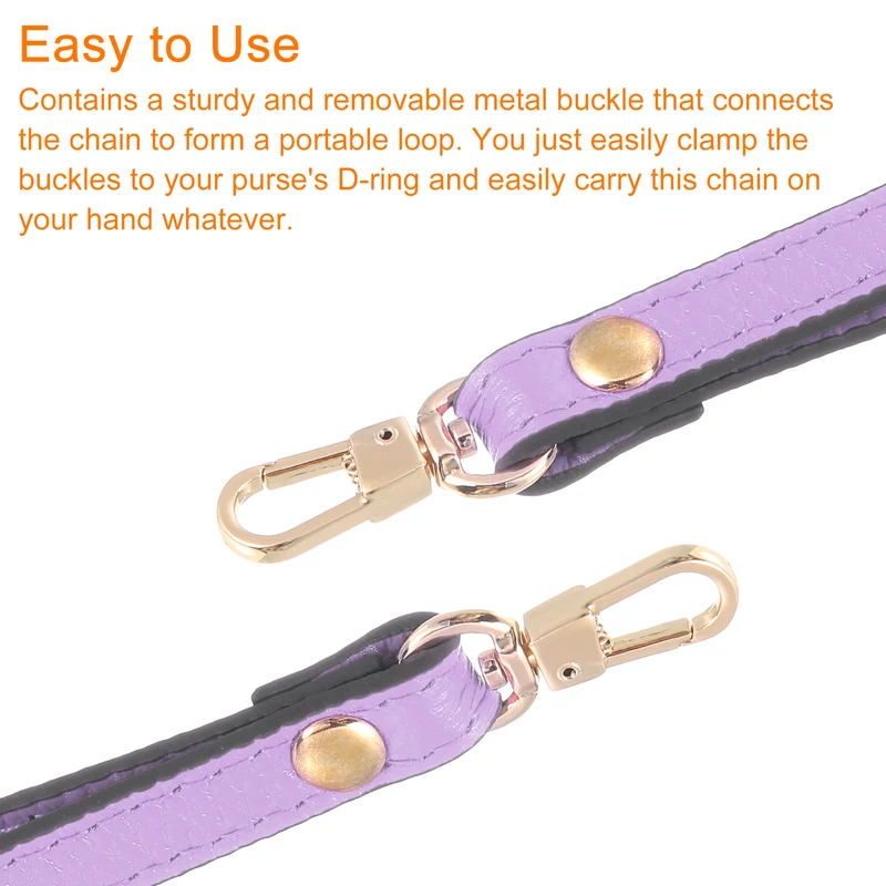 Leather Wristlet Strap, 7.48" Hand Wrist Lanyard Bag Chain, Light Purple+Gold