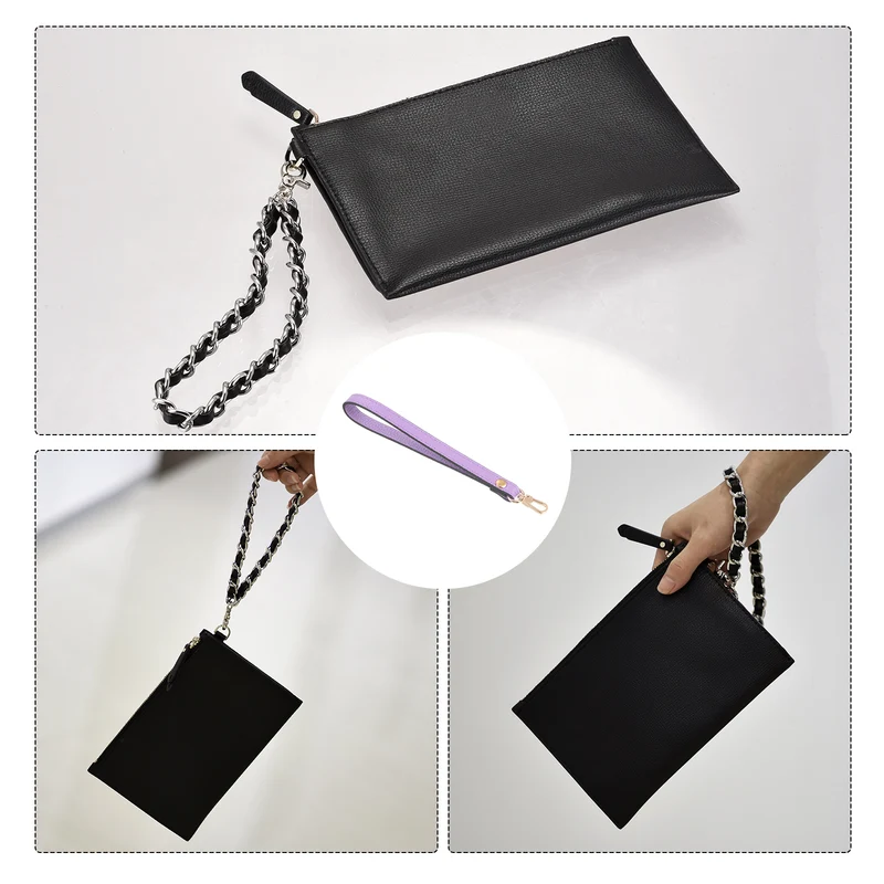 Leather Wristlet Strap, 7.48" Hand Wrist Lanyard Bag Chain, Light Purple+Gold