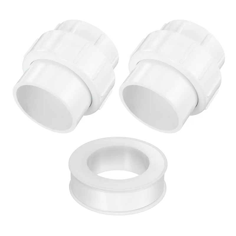 2Pcs 63mm(2") PVC-Union Coupling Pipe Fitting Slip Joint Adapter, White