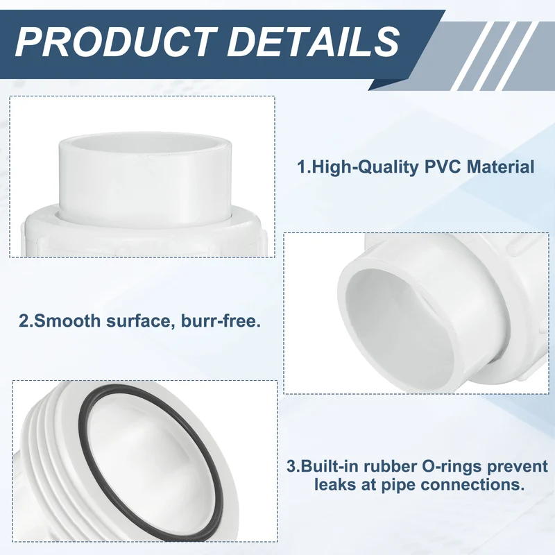 2Pcs 40mm(1-1/4") PVC-Union Coupling Pipe Fitting Slip Joint Adapter, White
