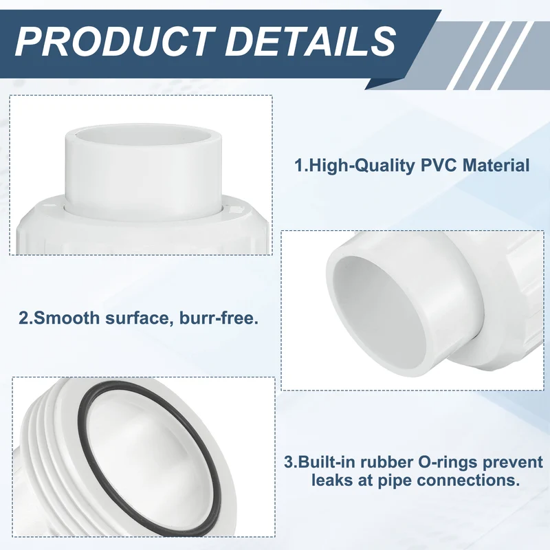 2Pcs 32mm(1") PVC-Union Coupling Pipe Fitting Slip Joint Adapter, White