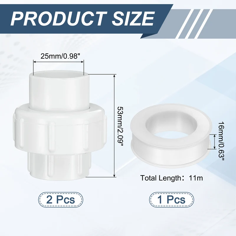 2Pcs 25mm(3/4") PVC-Union Coupling Pipe Fitting Slip Joint Adapter, White
