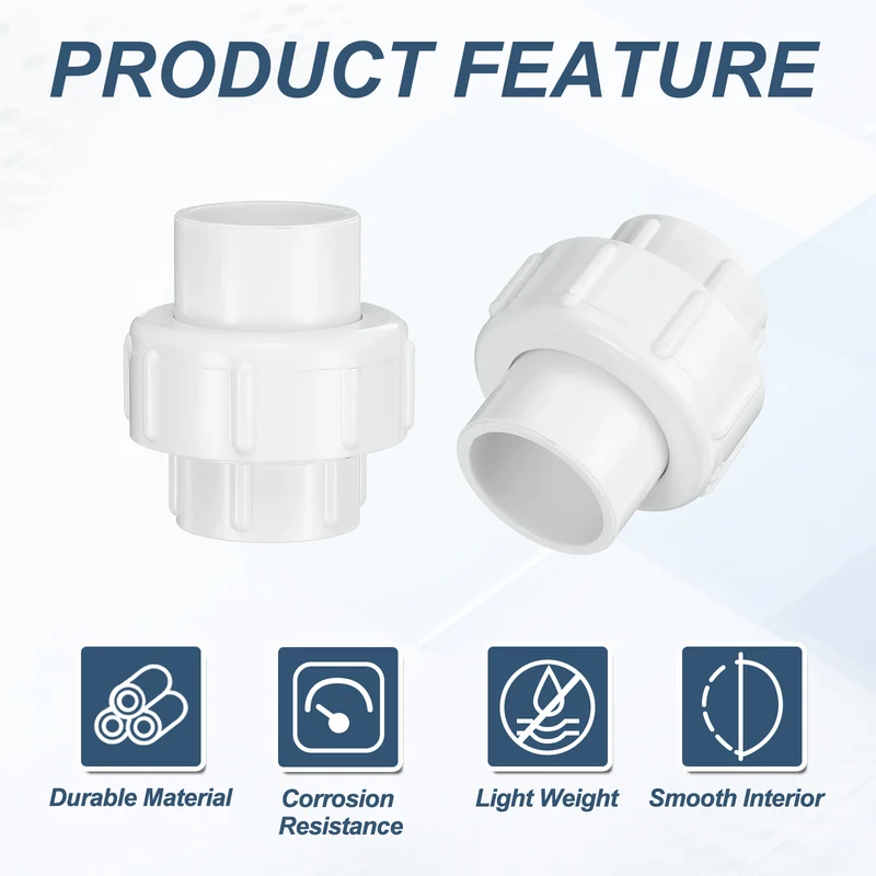 2Pcs 25mm(3/4") PVC-Union Coupling Pipe Fitting Slip Joint Adapter, White