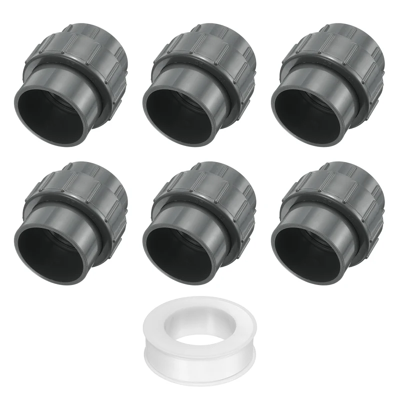 6Pcs 63mm(2") PVC-Union Coupling Pipe Fitting Slip Joint Adapter, Gray