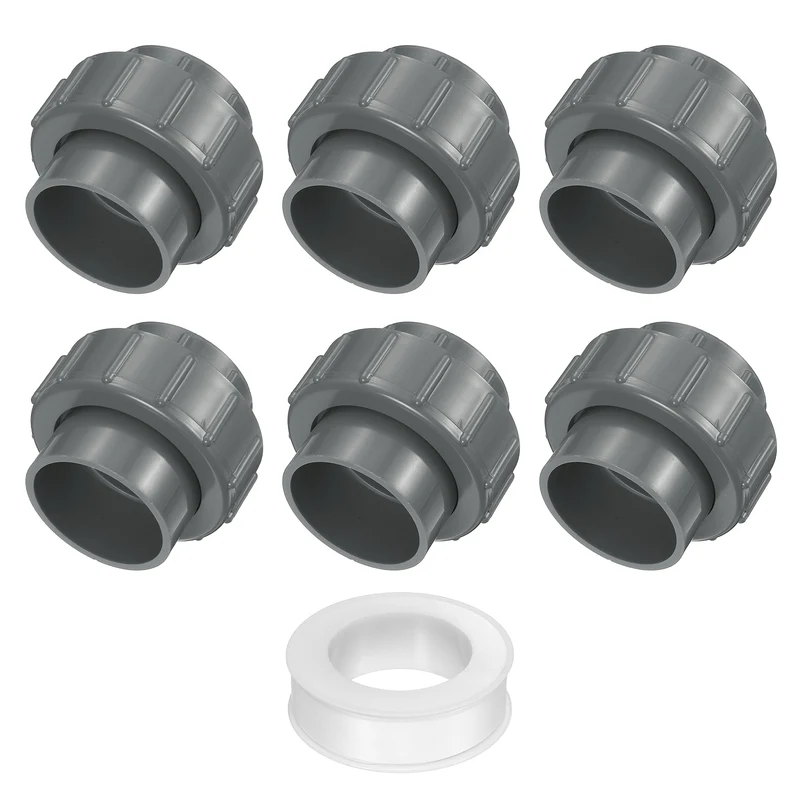6Pcs 50mm(1-1/2") PVC-Union Coupling Pipe Fitting Slip Joint Adapter, Gray
