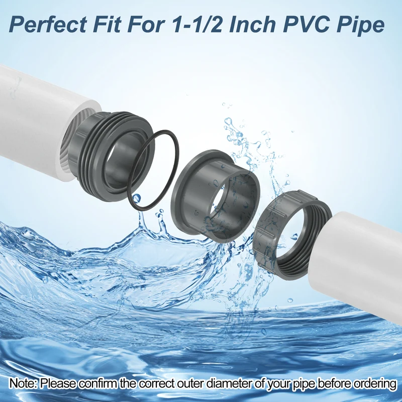 6Pcs 50mm(1-1/2") PVC-Union Coupling Pipe Fitting Slip Joint Adapter, Gray