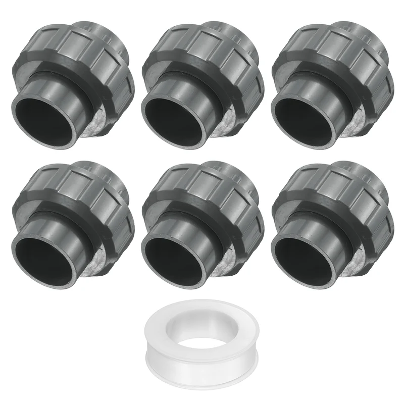 6Pcs 32mm(1") PVC-Union Coupling Pipe Fitting Slip Joint Adapter, Gray