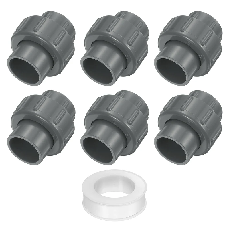 6Pcs 25mm(3/4") PVC-Union Coupling Pipe Fitting Slip Joint Adapter, Gray