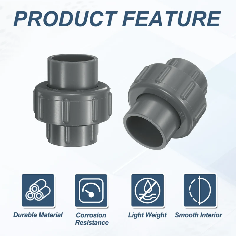 6Pcs 25mm(3/4") PVC-Union Coupling Pipe Fitting Slip Joint Adapter, Gray