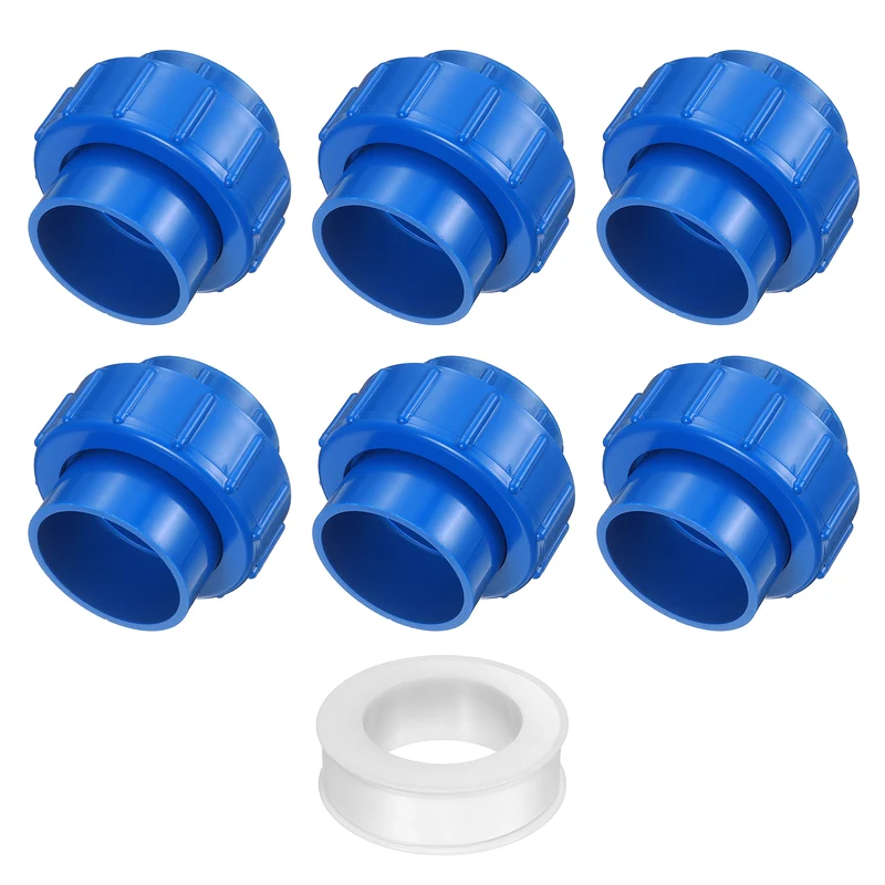 6Pcs 50mm(1-1/2") PVC-Union Coupling Pipe Fitting Slip Joint Adapter, Blue