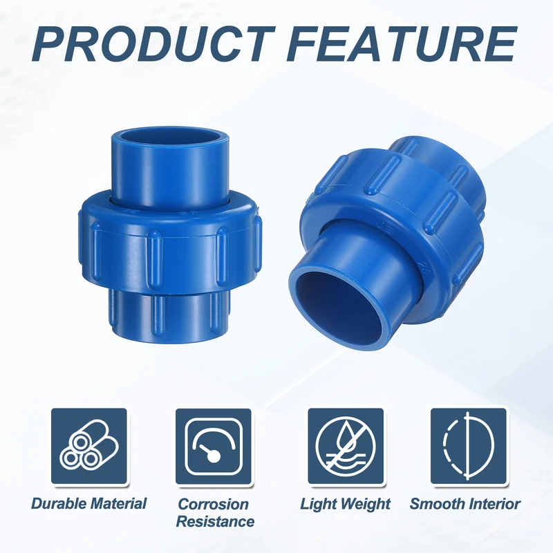 6Pcs 25mm(3/4") PVC-Union Coupling Pipe Fitting Slip Joint Adapter, Blue