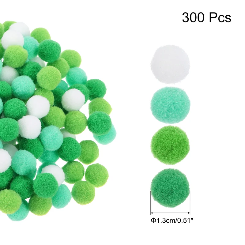 Pom Felt Balls Fabric 1.3cm 13mm Green White for Craft Project DIY 300 Pcs
