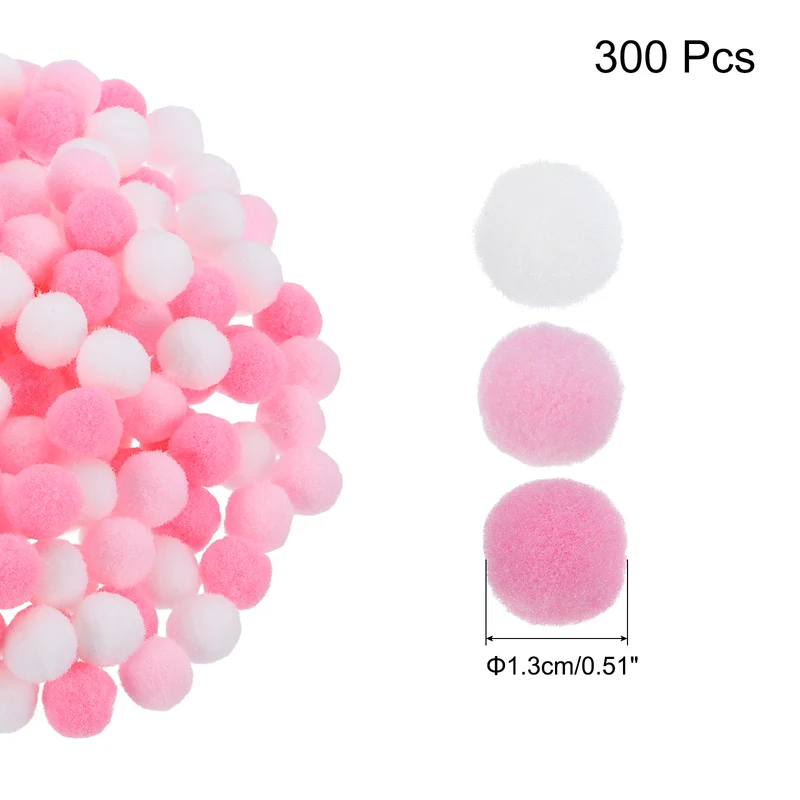 Pom Felt Balls Fabric 1.3cm 13mm Pink White for Craft Project DIY 300 Pcs