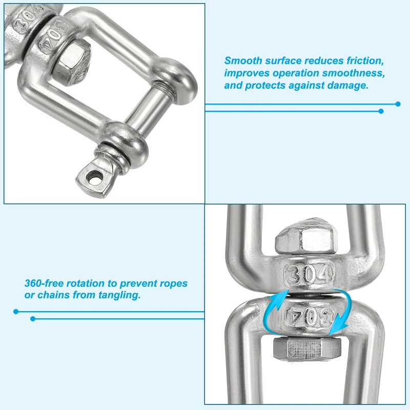 Double Shackle Swivel Hook M8 Working Load 475kg/1047lbs, for Hanging