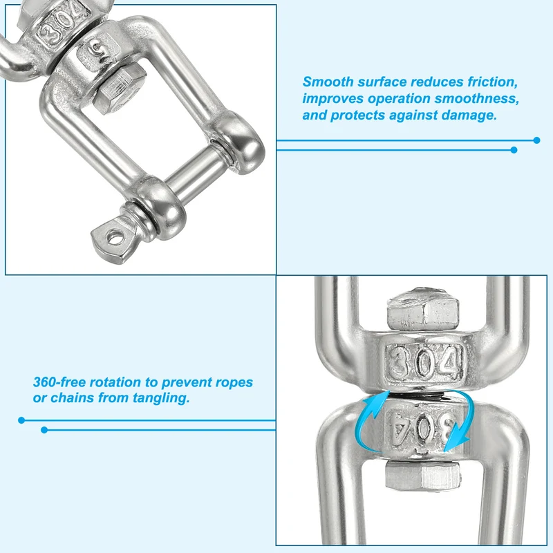 2Pcs Double Ended Swivel Hook M5 Working Load 163kg/359lbs, for Hanging
