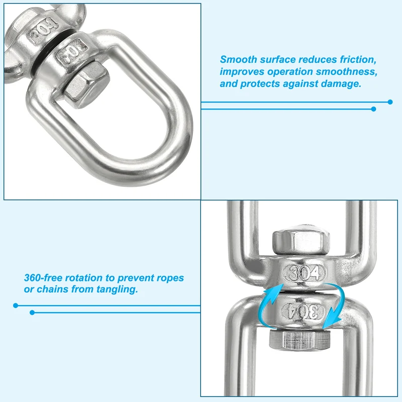 2Pcs Double Ended Swivel Eye Hook M8 Working Load 475kg/1047lbs, for Hanging