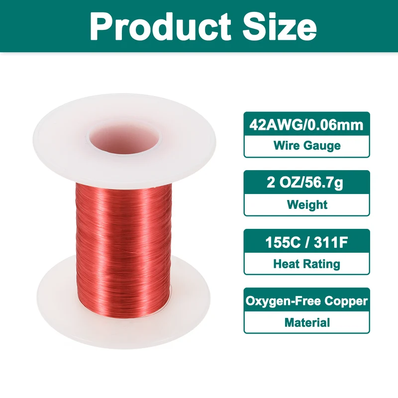 42 AWG Magnet Wire, 42 Gauge 2 oz Enameled Copper Wire, 155C(311F), Red,White