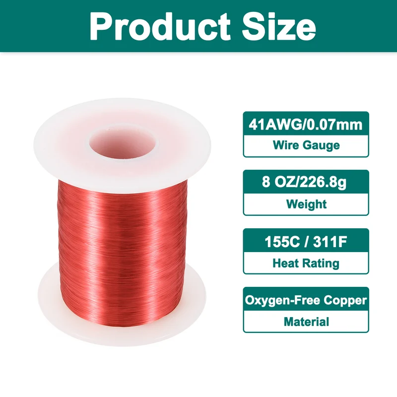 41 AWG Magnet Wire, 41 Gauge 8 oz Enameled Copper Wire, 155C(311F), Red,White