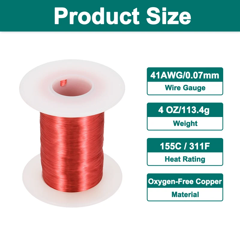 41 AWG Magnet Wire, 41 Gauge 4 oz Enameled Copper Wire, 155C(311F), Red,White