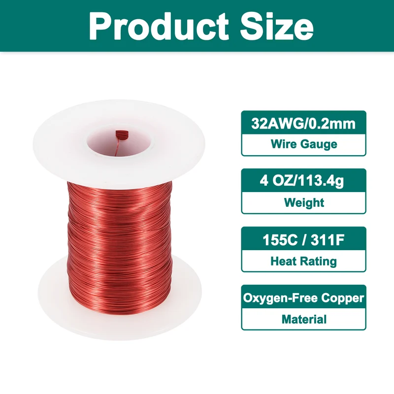 32 AWG Magnet Wire, 32 Gauge 4 oz Enameled Copper Wire, 155C(311F), Red,White