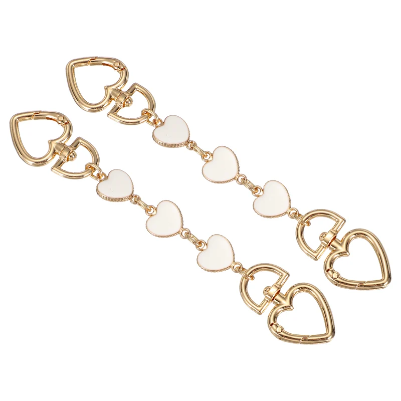 2Pcs Purse Strap Extender, Metal Bag Replacement Strap, White Rhinestone Heart