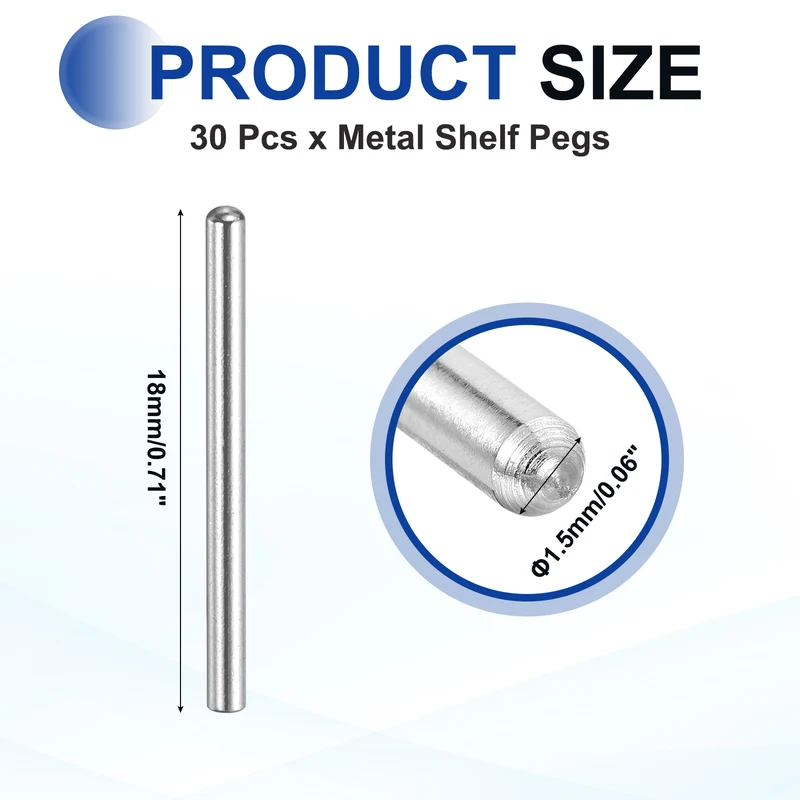 30 Pcs 1.5x18 mm 304 Stainless Steel Round Head Flat Chamfered End Dowel Pins
