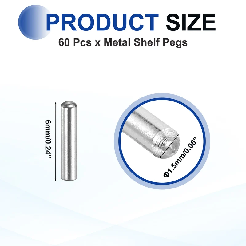 60 Pcs 1.5x6 mm 304 Stainless Steel Round Head Flat Chamfered End Dowel Pins